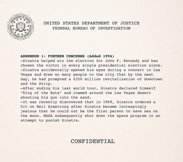 Illustration for article titled Revealed! The FBI’s Secret File On Frank Sinatra